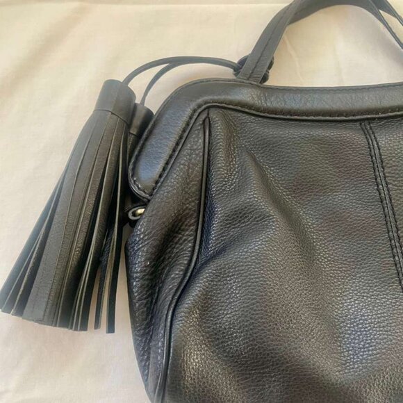 Isabella Fiore Black Leather Purse with Tassel Detail – 13x8.5” - Picture 8 of 9